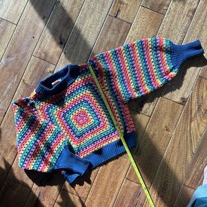 Colorful Farm Rio crop Crochet Sweater L